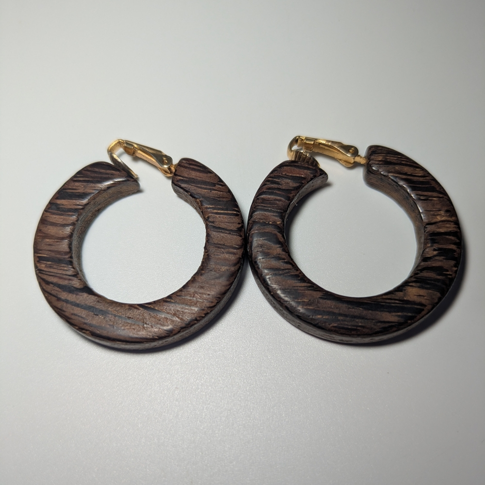 Source Unknown Ebony Wooden Hoop Earrings